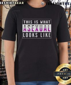 Asexual pride ladies' tee featuring bold graphics, showcasing the phrase 'This Is What Asexual Looks Like' in vibrant colors.