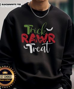 Top Trick RAWR Treat Dinosaur Halloween Sweatshirt featuring a fun dino design perfect for festive celebrations.