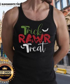 Top Trick RAWR Treat Dinosaur Halloween Tank Top for kids, featuring a fun dino design perfect for Halloween festivities.