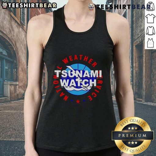 Stylish tank top featuring the National Weather Service logo for tsunami watch awareness, perfect for summer wear.