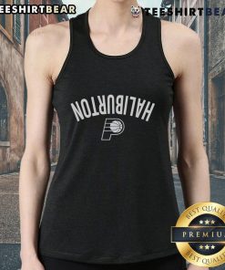 Tyrese Haliburton Indiana Pacers inverted upside tank top showcasing team colors and player name for basketball fans.