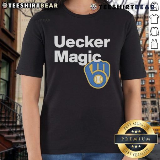 Alt Text: Top Uecker Magic Bob Uecker Ladies Tee featuring a stylish design perfect for fans of the legendary baseball announcer.