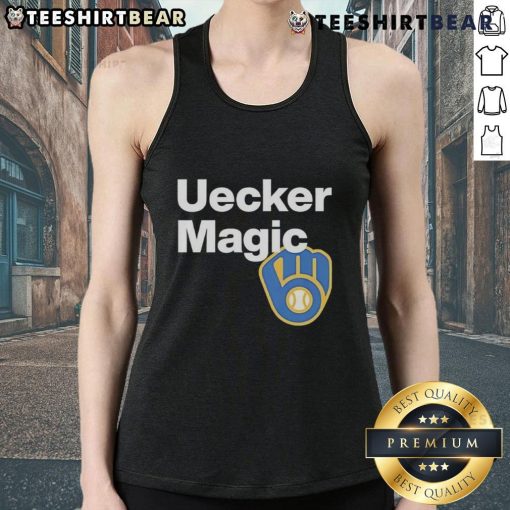 Top Uecker Magic Bob Uecker tank top featuring a vibrant design celebrating the legendary broadcaster and comedian.