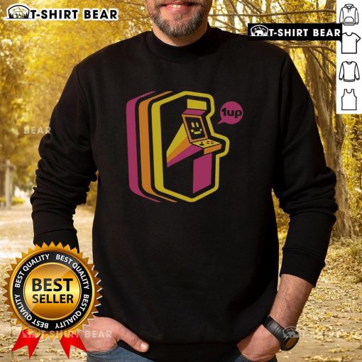 Top Vintage Arcade Stripes Sweatshirt featuring retro design and vibrant colors, perfect for arcade game enthusiasts.