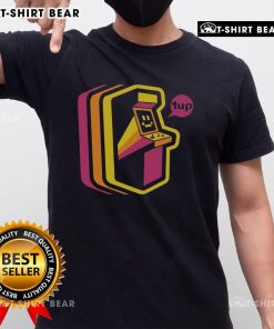 Top Vintage Arcade Stripes T-Shirt featuring retro game graphics and colorful striped design for nostalgic gamers.