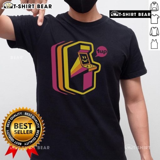 Top Vintage Arcade Stripes T-Shirt featuring retro game graphics and colorful striped design for nostalgic gamers.