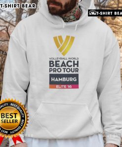 Alt Text: Top Volleyball World Beach Pro Tour Hamburg Elite 16 hoodie featuring stylish design and vibrant colors for fans.
