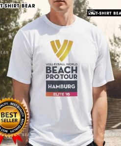 Top Volleyball World Beach Pro Tour Hamburg Elite 16 T-Shirt featuring vibrant design and event branding.