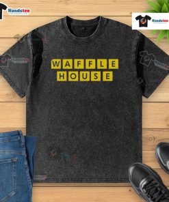 Top Waffle House 2025 new washed t-shirt featuring vintage logo design, perfect for casual wear enthusiasts.
