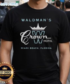 Alt Text: Stylish Waldman's Crown Hotel Miami Beach T-Shirt featuring vibrant design perfect for summer outings.
