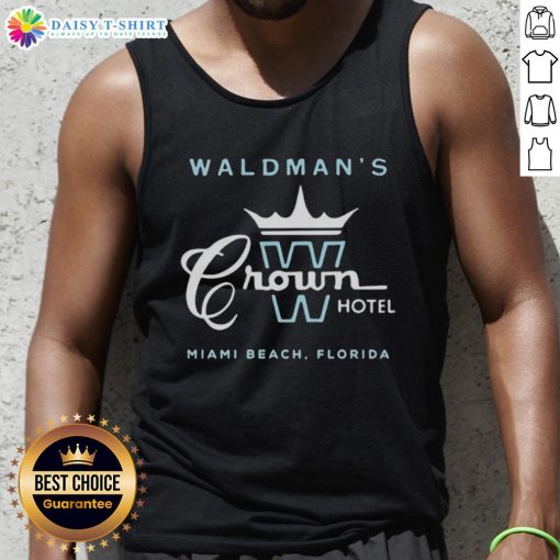 Stylish tank top featuring 'Top Waldman's Crown Hotel' design, perfect for Miami Beach fashion lovers.