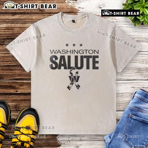 Alt Text: 2025 Military Appreciation Day logo on a washed t-shirt featuring the Washington Commanders design.