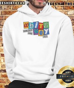Top WBS Hang Over Gang Shirt in white with colorful letters, perfect hoodie for 2025 fashion trends.