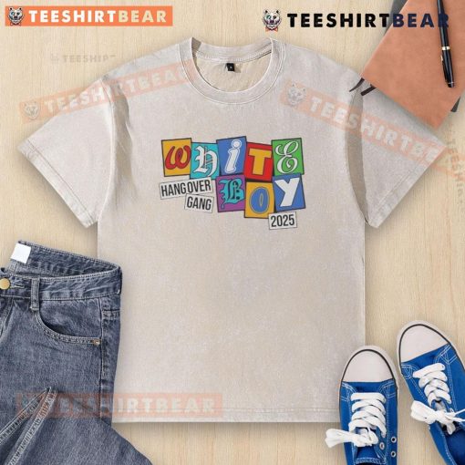 Top WBS Hang Over Gang Shirt in white with colorful letters, perfect for casual wear in 2025 - stylish washed t-shirt.