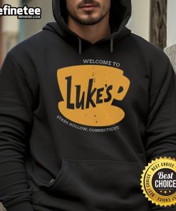 Cozy hoodie featuring 'Welcome to Luke's' design, perfect for fans of Stars Hollow, Connecticut, and the Gilmore Girls series.