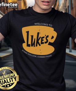 Alt Text: Top Welcome To Luke's Stars Hollow Connecticut T-Shirt featuring iconic diner graphics and vibrant colors.