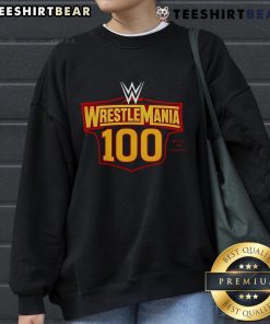 Top WrestleMania 100 Best of Pro Wrestling sweatshirt featuring iconic wrestling graphics and vibrant colors.