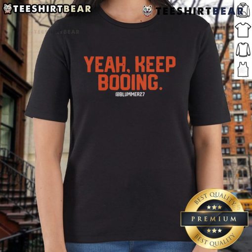 Top Yeah Keep Booing Ram Ladies Tee showcasing a stylish design perfect for fans of spirited sportswear.
