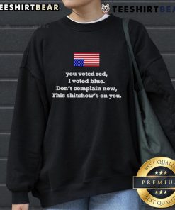 Top You Voted Red I Voted Blue sweatshirt design showcasing political humor with bold text and vibrant colors.
