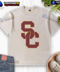 Alt Text: Original USC Trojans Football primary logo on a washed t-shirt, showcasing school spirit and sports apparel style.