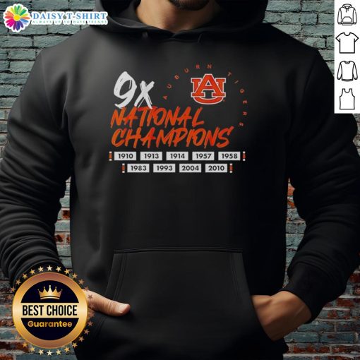 Alt Text: Auburn Tigers Football logo hoodie celebrating nine-time national champions, perfect for fans and alumni.