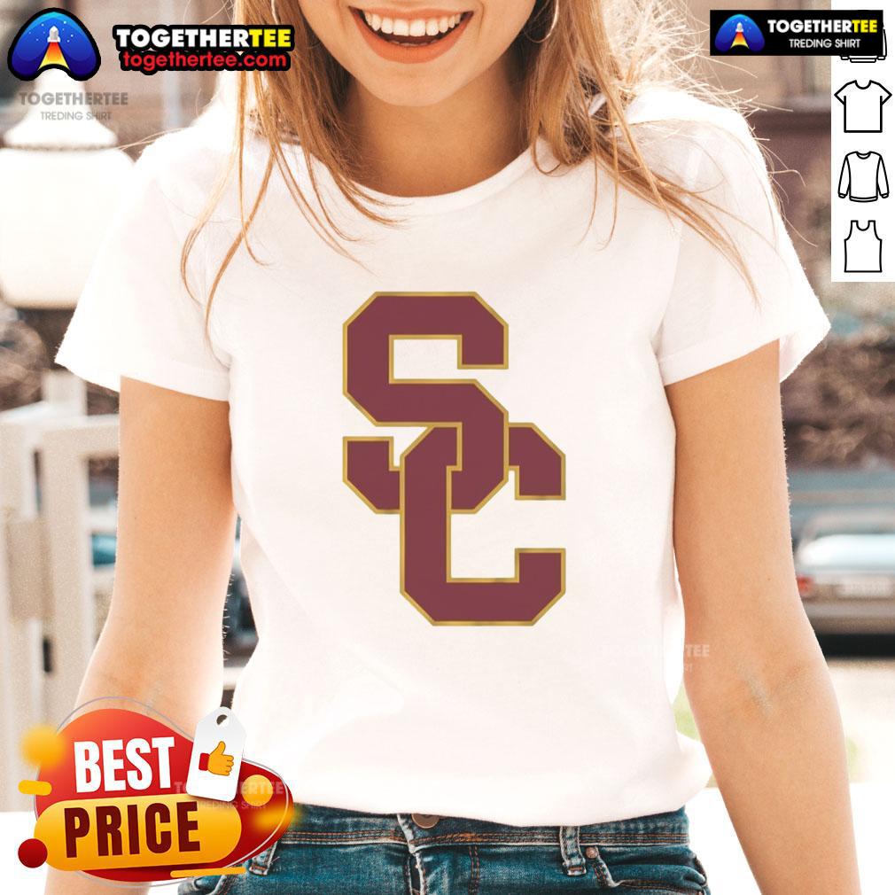 Original Usc Trojans Football Primary Logo Ladies Tee Alt Text: Original USC Trojans football primary logo on a stylish ladies tee, perfect for fans and casual wear.