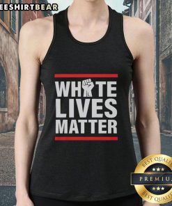 Dariusz Matecki White Lives Matter tank top design featuring bold text and a stylish fit, perfect for casual wear.