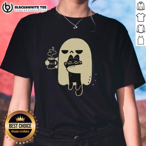 Cute ghost holding a cat on a ladies tee, perfect for Halloween and cat lovers.