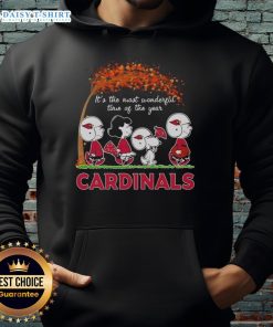 Cozy autumn hoodie featuring Snoopy and friends with St. Louis Cardinals theme, perfect for fall celebrations.