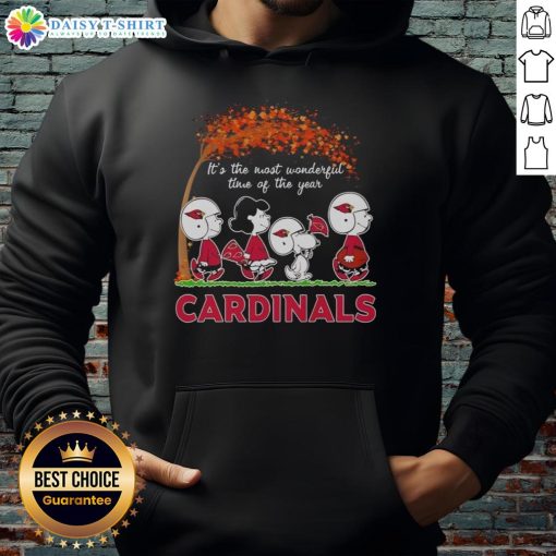Cozy autumn hoodie featuring Snoopy and friends with St. Louis Cardinals theme, perfect for fall celebrations.