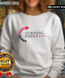 Cozy Top Turning Point USA sweatshirt in navy blue, featuring the logo prominently on the front, perfect for casual wear.