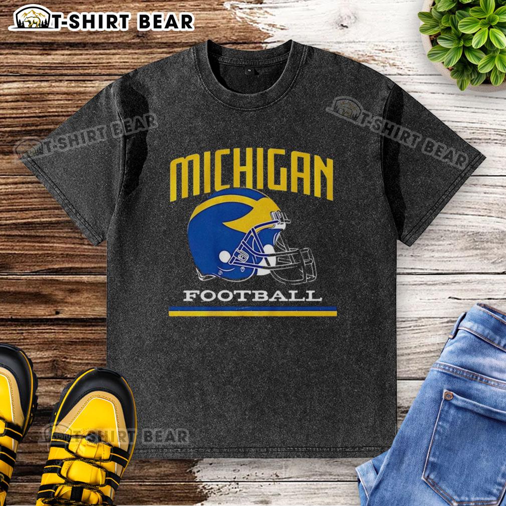 Top Michigan Wolverines Football Helmet Vintage Washed T Shirt