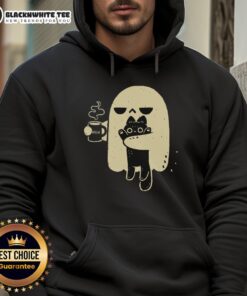 Alt Text: Cute ghost holding a cat in a hoodie, perfect for Halloween or cozy autumn vibes, showcasing adorable pet-themed apparel.