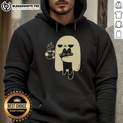Alt Text: Cute ghost holding a cat in a hoodie, perfect for Halloween or cozy autumn vibes, showcasing adorable pet-themed apparel.