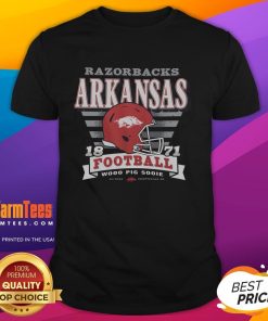 Alt Text: Awesome Arkansas Razorbacks Stripe Splash T-Shirt featuring vibrant stripes and team logo for fans and supporters.