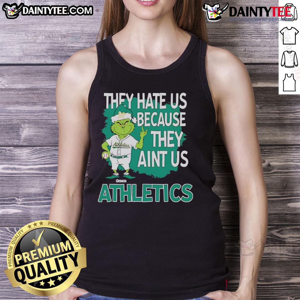 Awesome Athletics Grinch Christmas They Hate Us Ain'T Us Tank Top Awesome Athletics Grinch Christmas tank top featuring 'They Hate Us Ain't Us' design, perfect for festive workouts.
