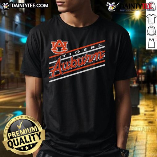 Alt Text: Awesome Auburn Tigers retro script logo on Auburn University gear t-shirt, perfect for fans and alumni.