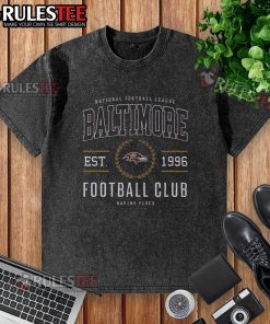 Awesome Baltimore Ravens Football Club washed t-shirt featuring team logo and vintage design for fans and casual wear.