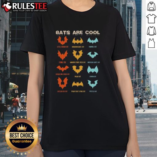 Awesome bats in various species displayed on a ladies tee, showcasing unique wings and highlighting chiropterology.