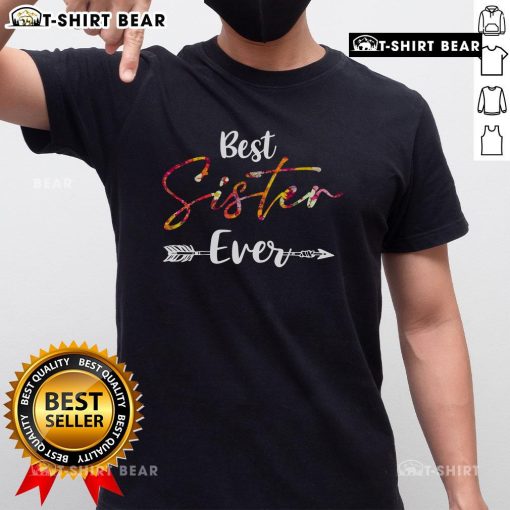 Awesome Best Sister Ever floral arrow graphic T-shirt showcasing a vibrant design perfect for celebrating sisterhood.