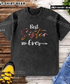 Awesome Best Sister Ever Floral Arrow Graphic on a Washed T-Shirt, perfect gift for sisters who love stylish apparel.
