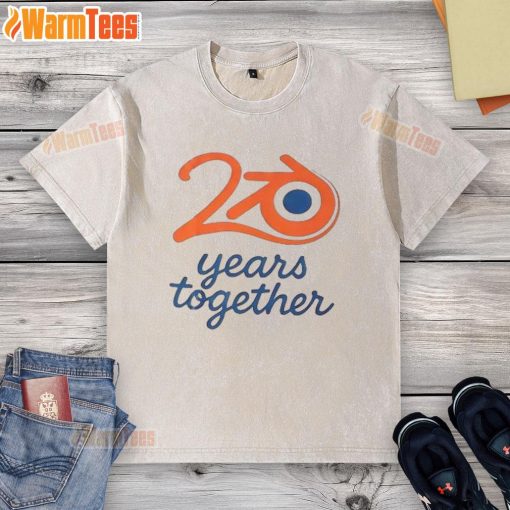 Awesome Blender logo on a washed t-shirt celebrating 20 years together in a stylish design.