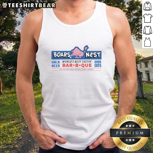 Awesome Boars Nest tank top featuring the slogan 'World's Best Tasting Bar-B-Que' in vibrant colors and stylish design.
