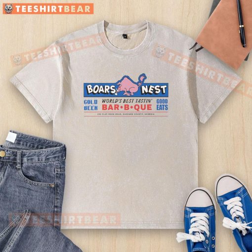 Awesome Boars Nest World's Best Tasting Bar B Que washed t-shirt featuring a vibrant design and comfortable fit.