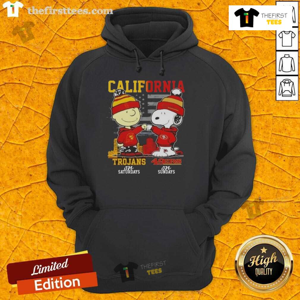 Awesome California Sports Charlie Brown USC Trojans Saturdays x Snoopy San Francisco 49ers Sundays Hoodie Awesome California Sports hoodie featuring Charlie Brown, USC Trojans, Snoopy, and San Francisco 49ers for game day.