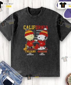 Awesome California Sports Charlie Brown USC Trojans & 49ers Sundays washed t-shirt featuring Snoopy design.
