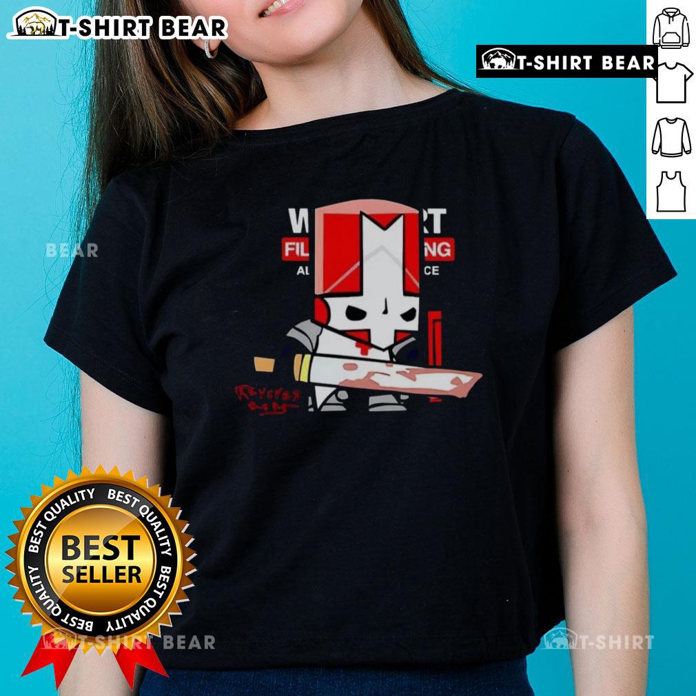 Awesome Castle Crashers Red Knight Sketch Revived Ladies Tee Alt Text: Awesome Castle Crashers Red Knight sketch on a revived ladies tee, featuring vibrant artwork and gaming style.