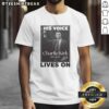 Awesome Charlie Kirk 'His Voice Lives On' Memorial T-Shirt featuring a tribute design and vibrant colors for supporters.