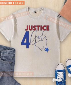 Awesome Charlie Kirk Justice Forever Memorial washed t-shirt featuring a bold design and comfortable fit for casual wear.