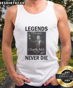 Awesome Charlie Kirk Legends Never Die Signature Tank Top featuring bold graphic design and comfortable fit for fans.